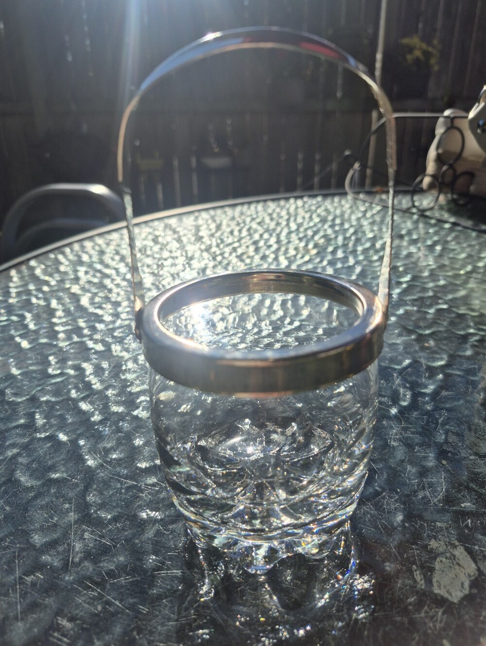 Vintage Pressed Glass Ice Bucket with Silver-Tone Swing Handle - Italian Galassi